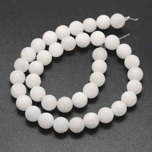 Jade 6/8 mm blanc mat perles 1 fil rondes image 3