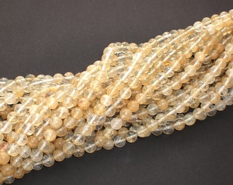 YELLOW QUARTZ 4/6/8 mm beads balls round yellow 1 strand