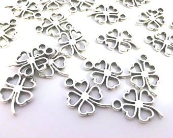 Clover leaf lucky charm 20 pendant charms color antique silver #S514