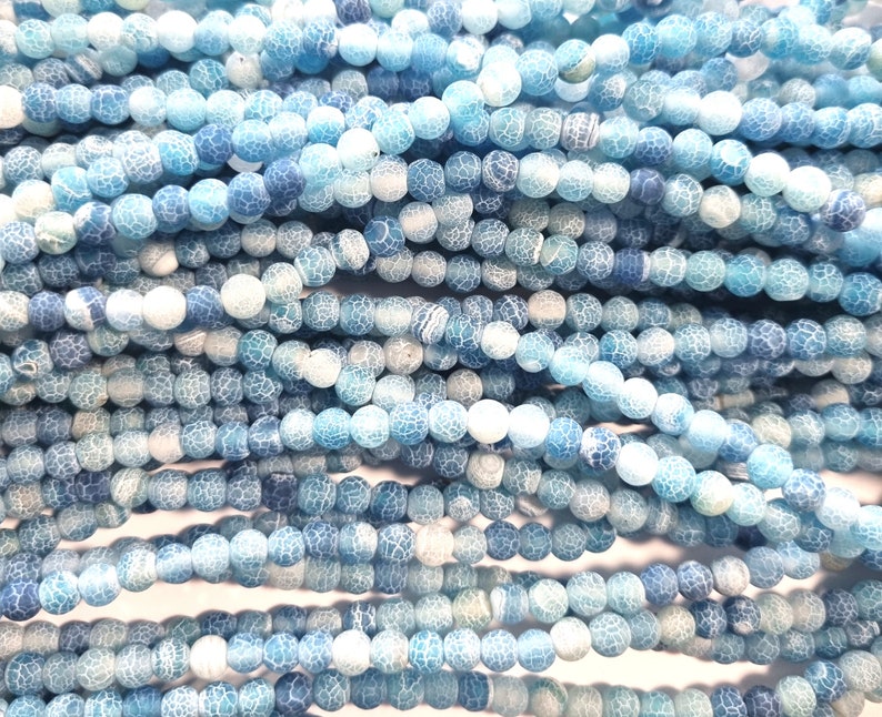 Agate 6mm Light Blue White Matte Beads Round Blue 1 strand 2 image 2