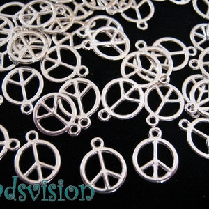 Peace pendant 50 charms color silver 15 mm Peace #S201