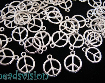 Peace Anhänger 50 Charms Farbe silber 15mm Frieden #S201