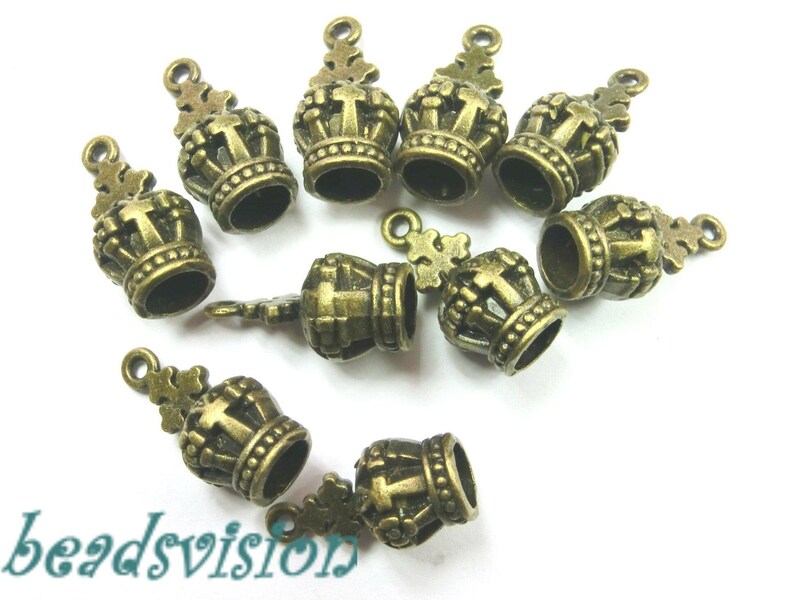 10 pendant charms crown color bronze metal 19 x 10 mm S587 image 1