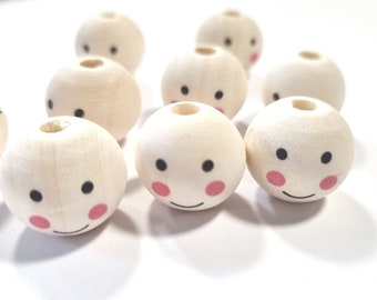 Wooden beads smiley smiling face round 20 mm