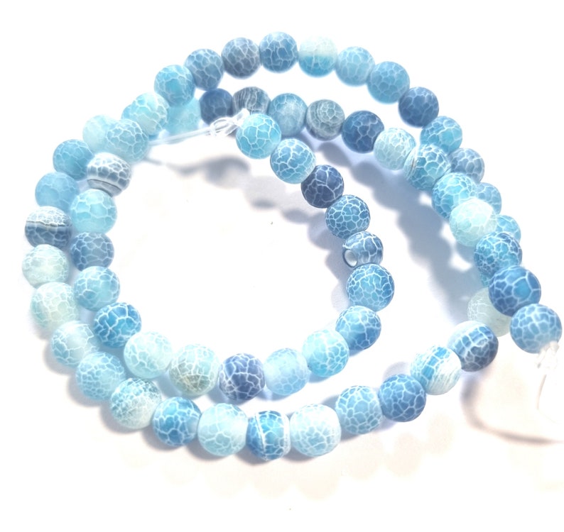 Agate 6mm Light Blue White Matte Beads Round Blue 1 strand 2 image 1