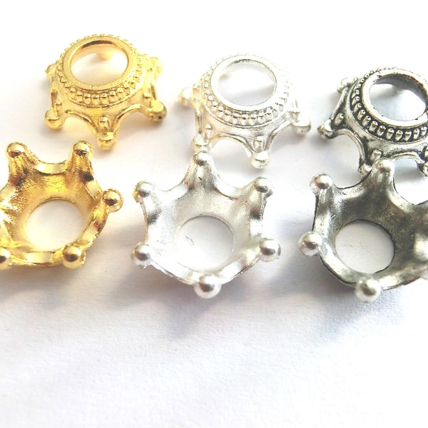 Charms Krone 15x13mm 10 Anhänger Aufsetzperle 3D Farbwahl antiksilber silber gold Spacer Großlochperle für Bänder