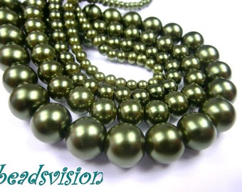 Perles de cire en verre de 6 mm boules perles vert mousse perles de verre rondes