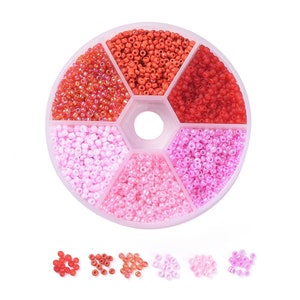 Rocailles 2mm 3mm Perlen Box Mix bunt Glass Seed Beads rund #23: Rot Rosa Töne