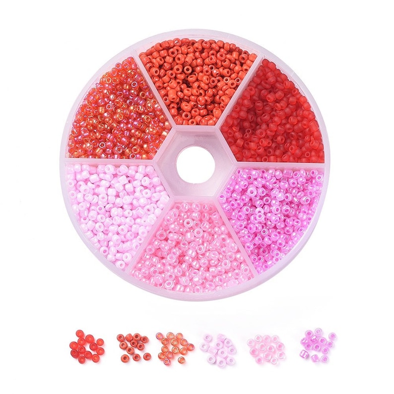 Rocailles 2mm 3mm Perlen Box Mix bunt Glass Seed Beads rund #23: Rot Rosa Töne