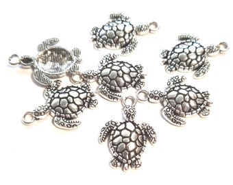 Turtle 22 mm pendant 10 pieces color antique silver #S116