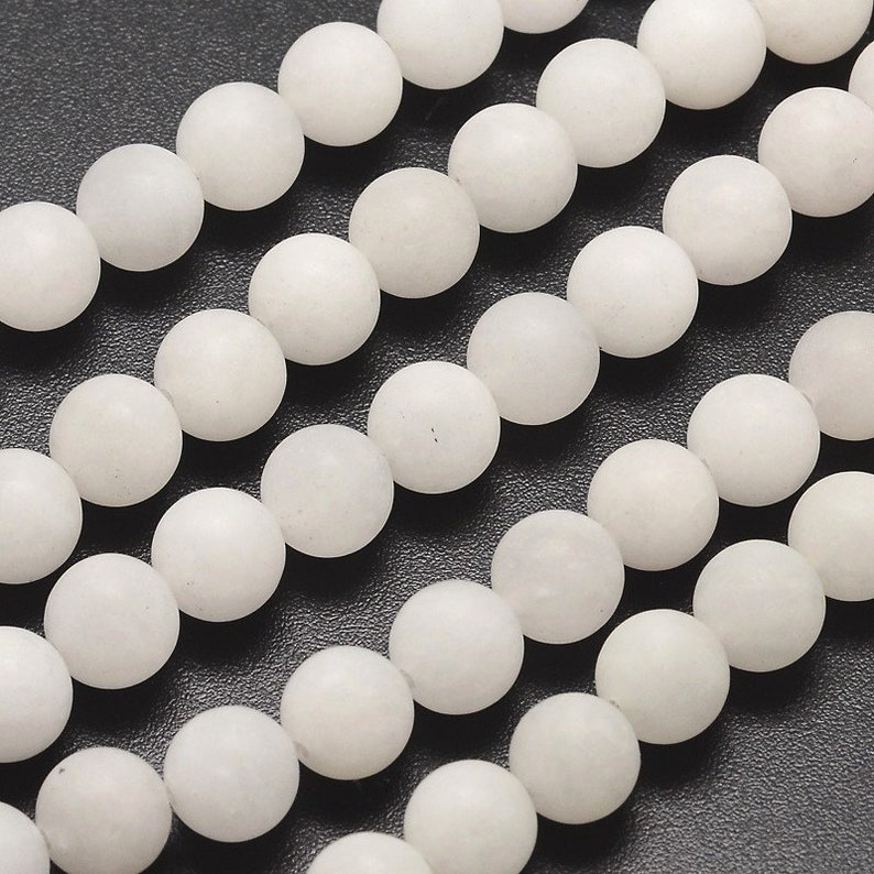 Jade 6/8 mm blanc mat perles 1 fil rondes image 2