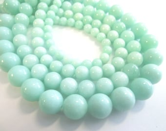 Perles rondes Jade 6 mm turquoise menthe perles 1 fil rond turquoise