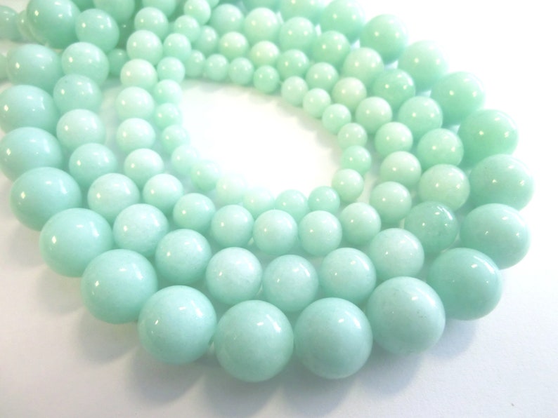 Perles rondes Jade 6 mm turquoise menthe perles 1 fil rond turquoise image 1