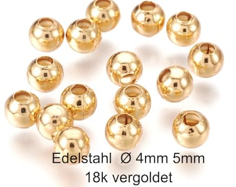 Perles en acier inoxydable 20-100 Perles en acier inoxydable Ø 4 mm 5 mm Entretoise ronde plaquée or 18 carats