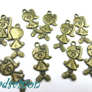 10/40 pendant charms girl girl child 25mm color bronze metal #S346