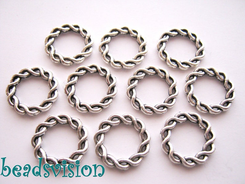 10/50 Braided Rings 21mm Color Antique Silver Connectors Metal Rings Round S552 image 3