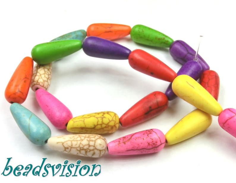 Drop Mix 8 x 20 mm stone beads 1 strand colorful image 1