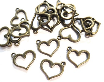 20 pendant heart charms color bronze #S671