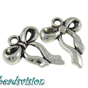 10 pendant charms bow color antique silver knot metal 22 x 17 mm S558 image 1