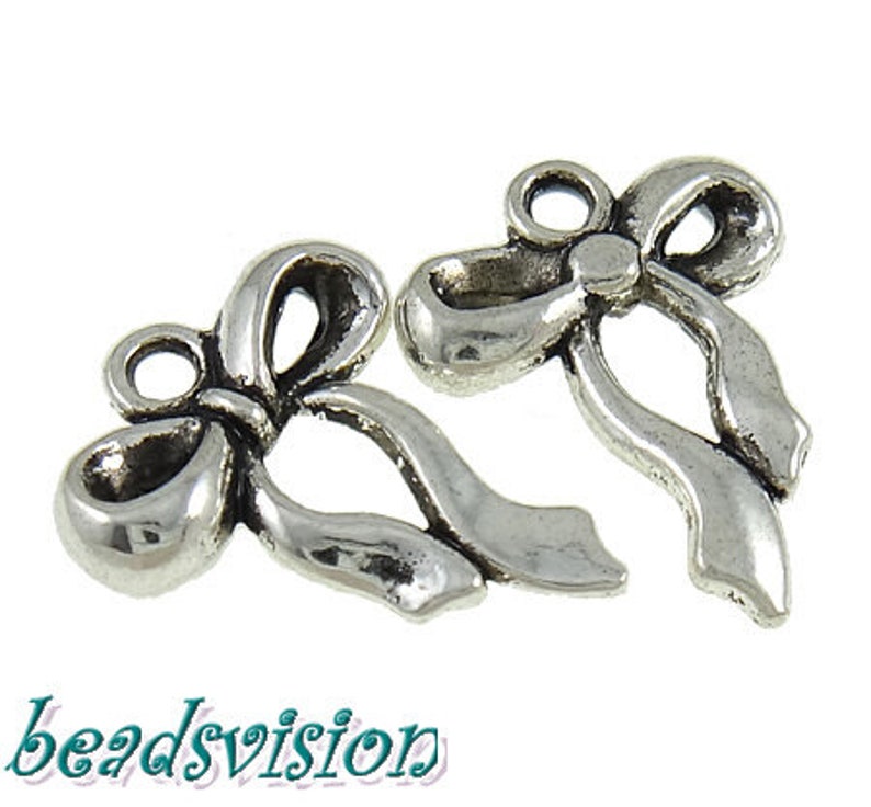 10 pendant charms bow color antique silver knot metal 22 x 17 mm S558 image 1