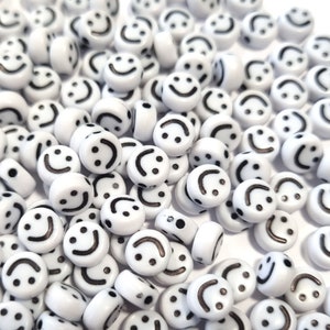 Smiley Beads Happy Beads 50-200 Pieces Peace Sign Weiß schwarz #45