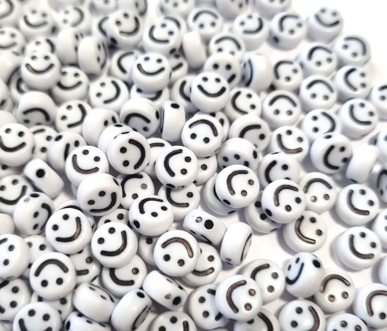 Smiley Beads Happy Beads 50-200 Pieces Peace Sign Weiß schwarz #45