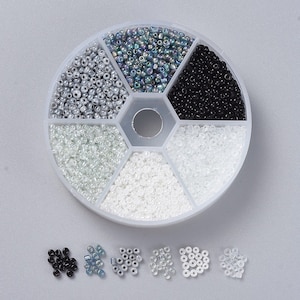 Rocailles 2mm 3mm Perlen Box Mix bunt Glass Seed Beads rund #24: Schwarz Weiß