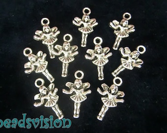 10 Pendant Charms Fairy 14 mm couleur antique argent métal #S295