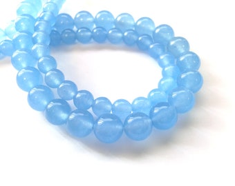 Perles Jade boules bleu clair 6 mm 1 fil ronde