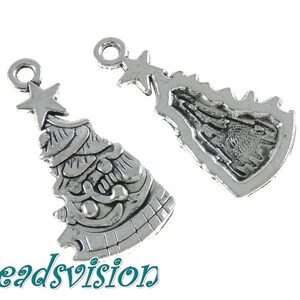 10/30 Charms Fir Tree 26x13mm Christmas Tree Pendant Color Antique Silver Metal S566 image 2