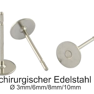 Orecchini a bottone in acciaio chirurgico inossidabile con piastra, 3 mm, 6 mm, 8 mm, 10 mm, colore argento scuro, 50-100 pezzi