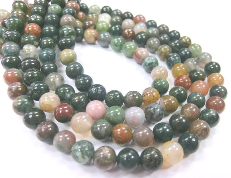 India agate 6/8 mm green colorful beads round gemstone strand jewelry beads image 1