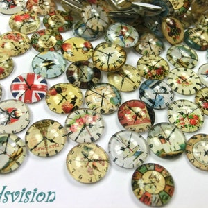 50 glass cabochons 12 mm round flat motif clock mix glass cabochons 53 image 2