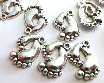 20 pendentifs breloques pieds couleur argent antique 20 x 17 mm #S238