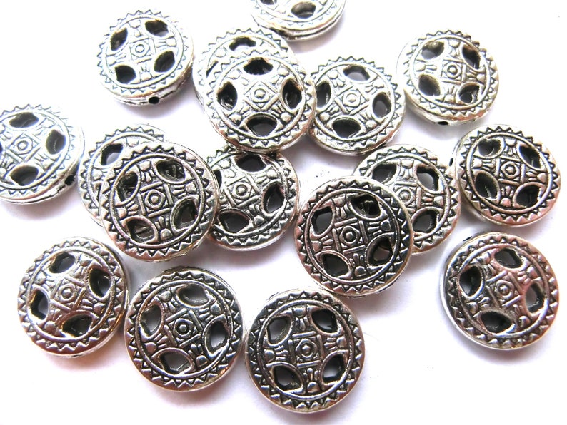 Metal beads spacer coin 14 mm color antique silver 10 / 40 pieces S167 image 4