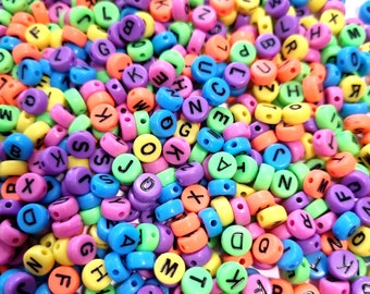 Lettres A-Z Mix 200-1000 perles Perles de lettres alphabet colorées rondes 7 mm perles acryliques #56