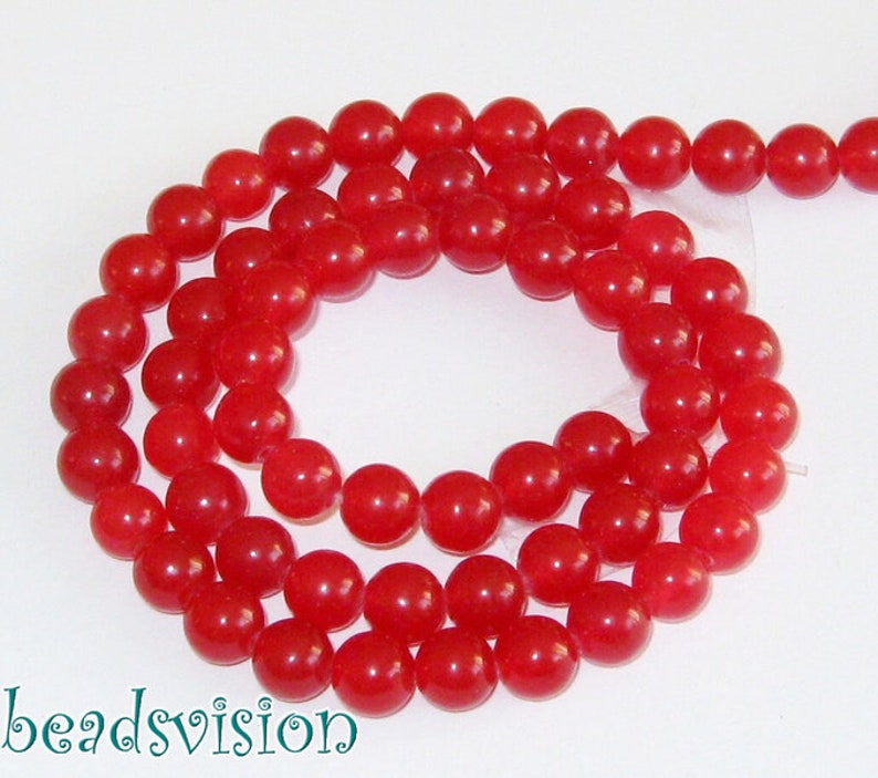 Boules rouges clairs en jade perles 6 mm 1 brin rond image 1