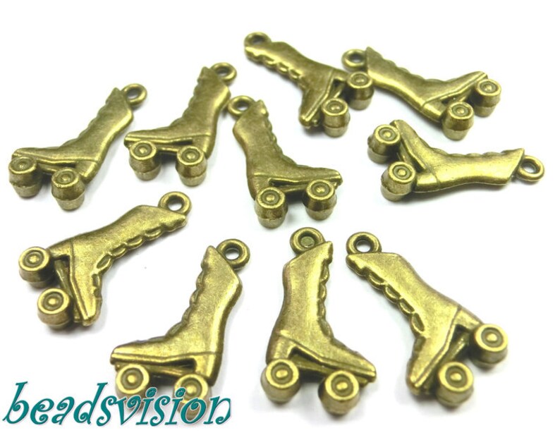 10 pendant Charms roller skates 22 mm Rollerblades color bronze S328 image 1