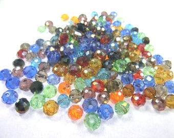 200 faceted glass beads rondelle 6 x 4 mm round beads glass mix colored