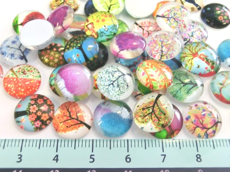 Glass cabochons motif tree 50 pieces 12 mm mix 107 image 3