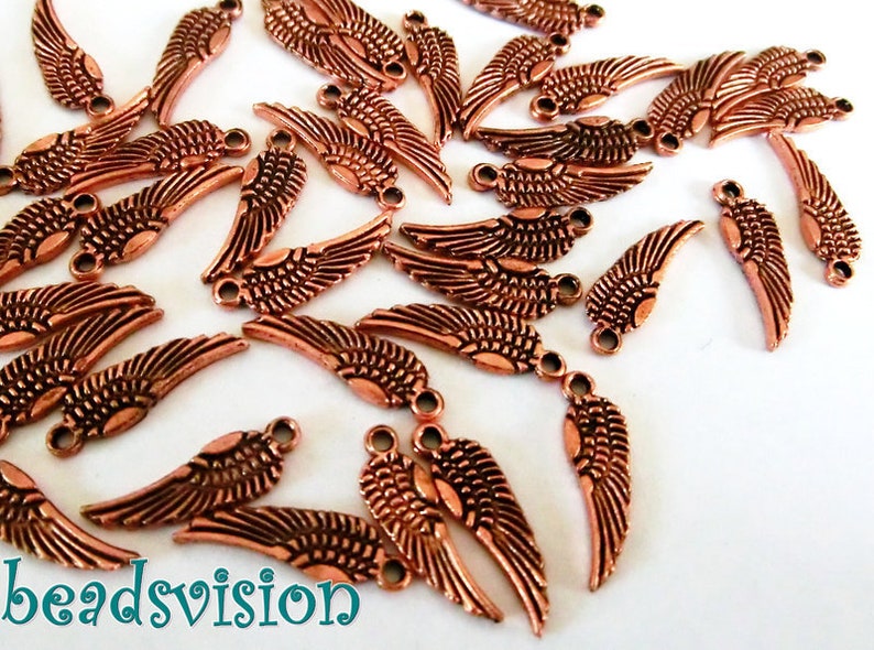 20 Angel Wings WINGS Guardian Angel Color cuivre 15 x 5 mm Charms Pendentif en métal S261 image 1