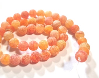 Agate 8 mm red orange matt beads round jewelry beads gemstone 1 strand