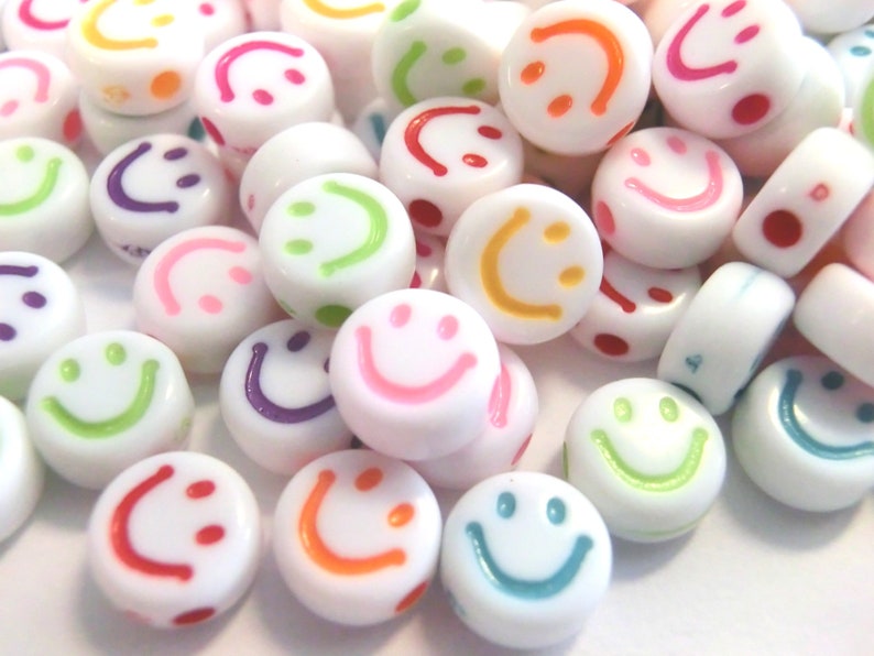 Smiley Beads Happy Beads 50-200 Pieces Peace Sign Mix weiß bunt #16