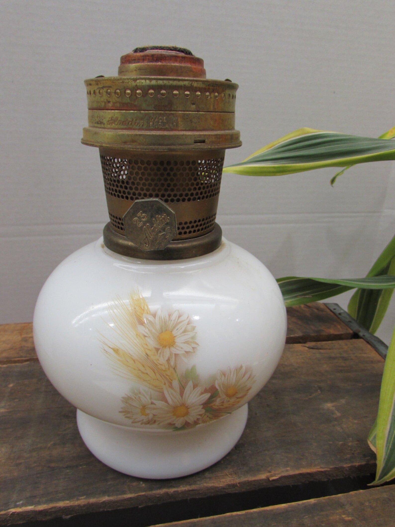 Vintage Model 23 Aladdin Lamp Milk Glass with Daisy and Wheat Etsy