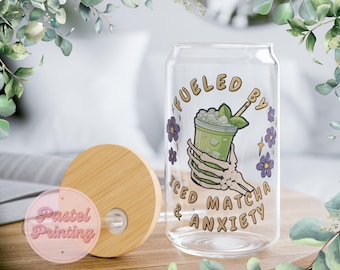 FIDWALL Bicchiere 16oz/500ml in vetro con coperchio e cannuccia, Tazza estetica con fiocco per iced coffee, matcha, smoothie - Bicchiere vetro con