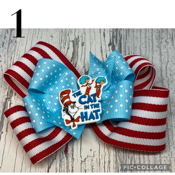 Dr. Seuss Inspired Hair Bows for Big & Little Girls – Cat in the Hat Barrette, Thing 1 and Thing 2 Hair Bow, Dr. Seuss Hair Clip