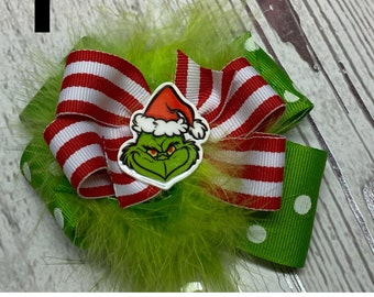 4.5” Red And Green The Grinch Christmas Boutique Hair Bow 4.5” Red And Green The Grinch Christmas Boutique Hair Bow