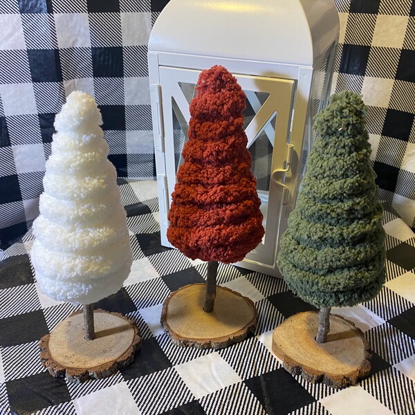 Yarn Christmas Trees, Farmhouse Christmas Decor, Shelf Sitters, Rustic Christmas, Fireplace Decor, Chenille Trees