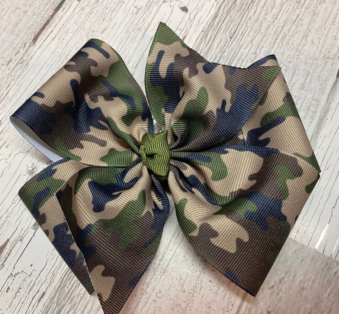 Jumbo Camouflage Ribbon Hair Bow, Little Girl Hair Bow, Camo Hair Clip