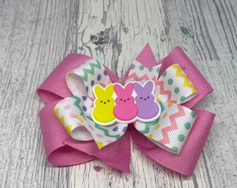 Peep Hair Bow, Marshmallow Bunny Bow, Easter Hair Bow, Marshmallow Peep Bow, Peep Hair Clip, Easter Hair Bows, Easter Hair Clip, Toddler Bow